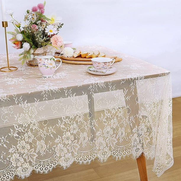 QueenDream Rustic White Wedding Tablecloths Lace Chic Rectangular