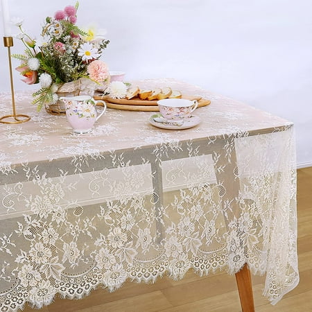 

QueenDream Rustic White Wedding Tablecloths Lace Chic Rectangular Tablecloths for Wedding Reception Farmhouse Table Decorations 60x120 inch