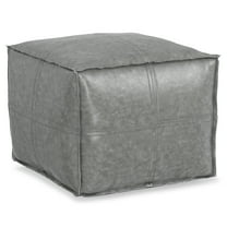 Simpli Home Brody 18 inch Wide Boho Square Pouf in Distressed Grey Vegan Faux Leather