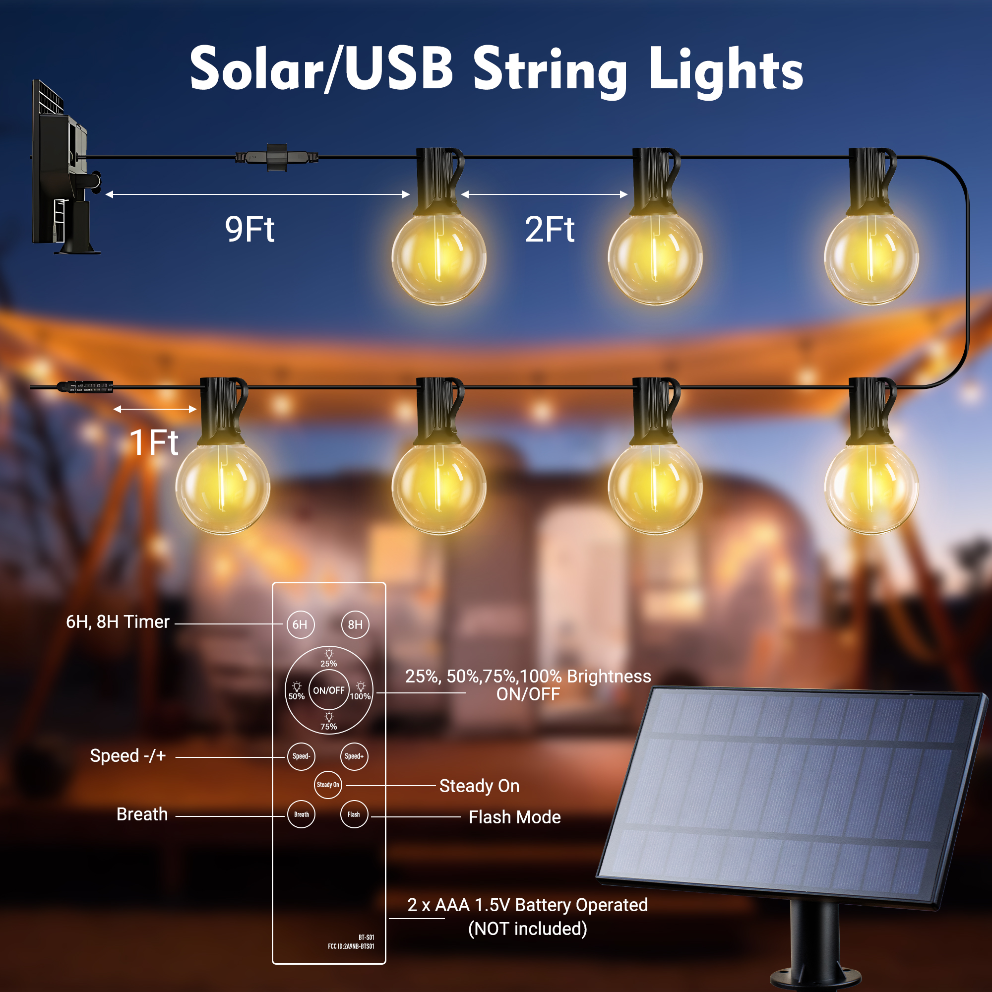DAYBETTER Solar String Lights, 25 Ft with 12 G40 Bulbs photo 6