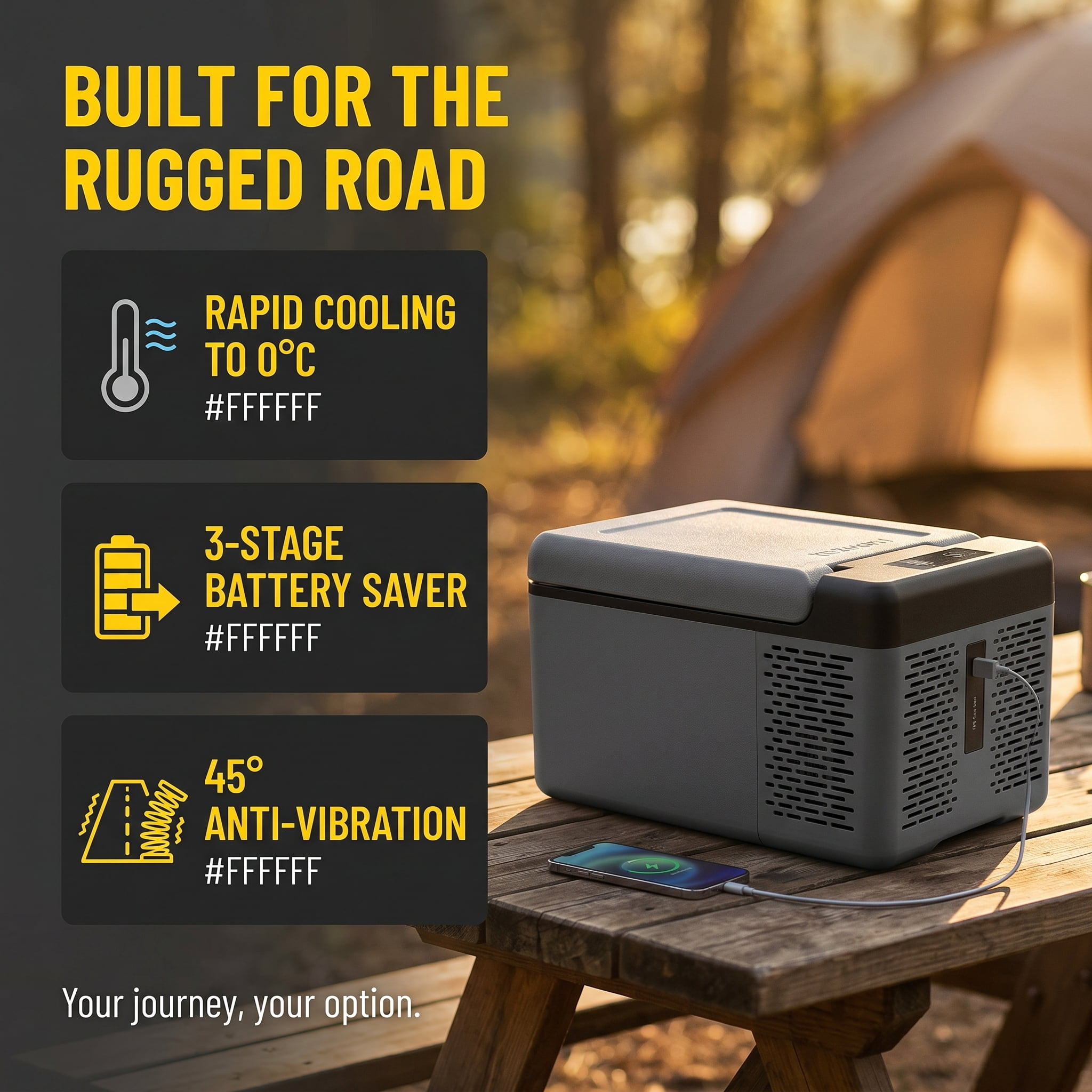 Portable 12V Car Refrigerator, 20 Quart Compressor Cooler with Touch Control, Dual Mode for Camping, Travel & Home Use