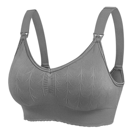 Virmaxy Women s Ultra Comfort Front Clasp Wirefree Pregnancy Sleep Bralette Comfortable Non-Steel Ring Maternity Nursing Bra for Breastfeeding Breathable Nursing Bra Underwear Gray L