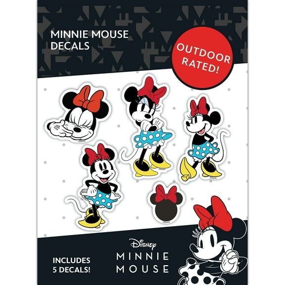 Disney Classic Minnie Mouse Decals - Set of 5 Minnie Mouse Stickers for Kids and Adults - Vinyl Decals for Laptop, Tumbler, Water Bottle, Vehicles - Licensed Disney Stickers