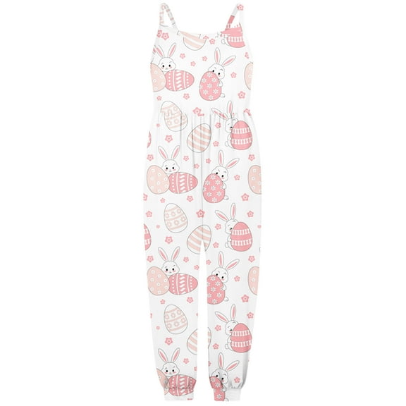HNMKIU Girls Romper&Jumpsuit for Toddler Girls Casual Easter Jumpsuit Sleeveless Romper Outfit with Baby Girl Pants Pink,7-8 Years