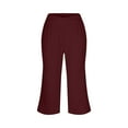 thumbnail image 7 of Summer Savings Clearance! Stamzod Women's Capris Summer Solid Color High Waisted Straight Wide Leg Capri Pants with Pocket Daily Casual Loose Plus Size Capris for Workout Yoga Gym Wine-2 XL, 7 of 7