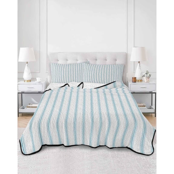 Quilts Twin XL Size, Blue Striped Soft Comforter Bedding Set for Bed, Blue White Stripes Farmhouse Lightweight Quilted Bedspread with Pillow Cover(2 Pieces) for All Season, 68x98 Inch