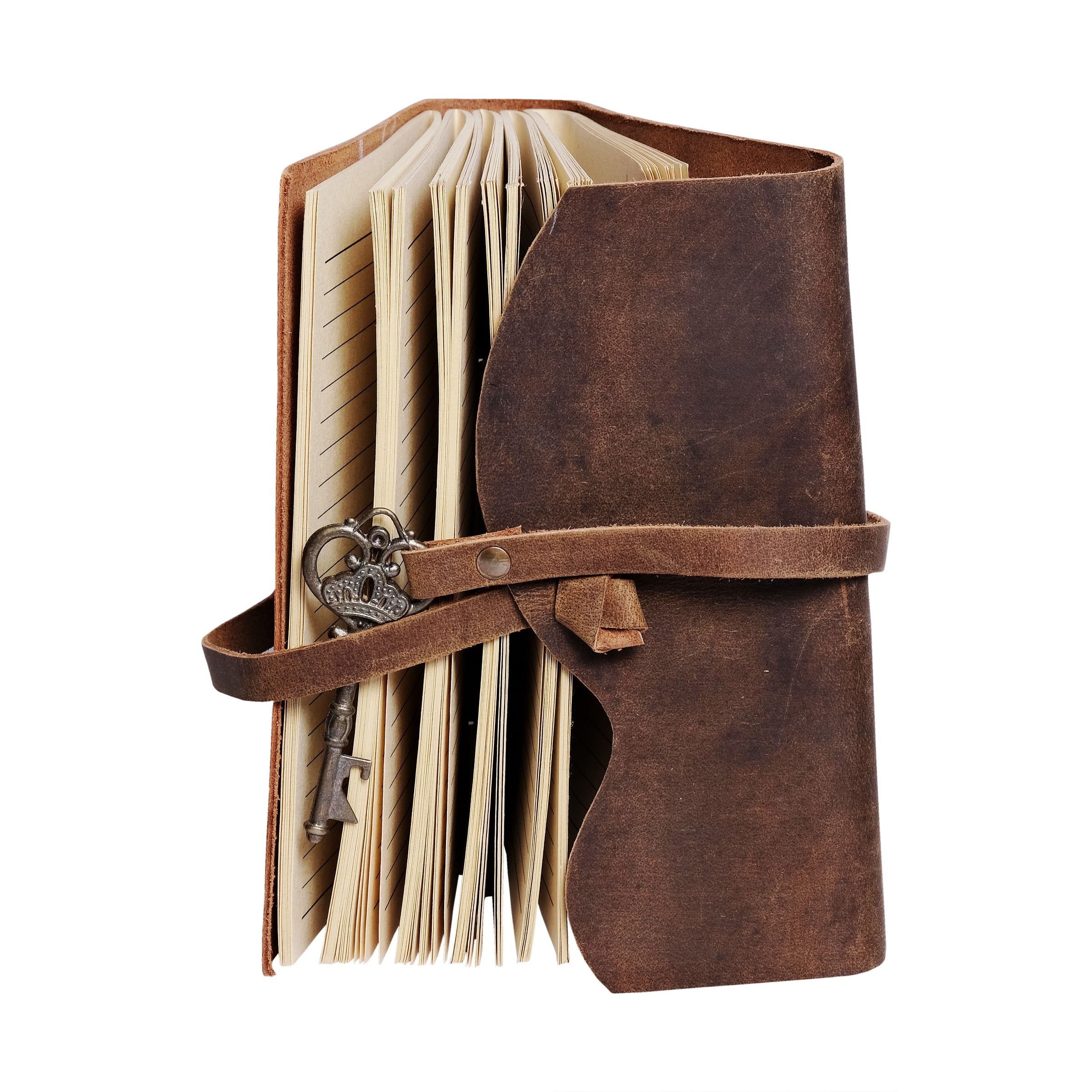 Leather Journal Writing Notebook - Genuine Leather Bound Daily Notepad for Men & Women Lined Paper 240 Kraft Pages, Handmade, Rustic Brown