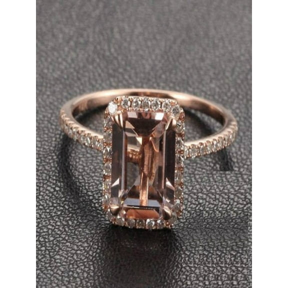 Limited Time Sale: 1.50 Carat Peach Pink Morganite (emerald cut Morganite) and Diamond Engagement Ring in 10k Rose Gold