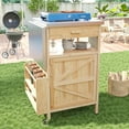 thumbnail image 2 of Bellemave 40.5" Outdoor Grill Cart with Stainless Steel Top Solid Wood Outdoor Rolling Kitchen Island with Drop Leaf, Drawer and Rack Mobile Serving Cart for Patio, Yard, Natural + Style 3, 2 of 11