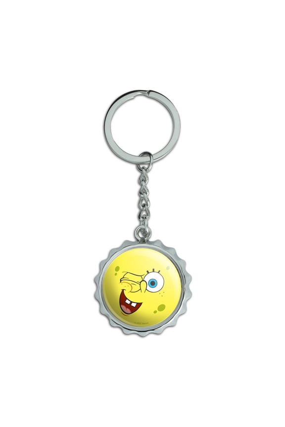 SpongeBob Winking Face Keychain Chrome Plated Metal Pop Cap Bottle Opener