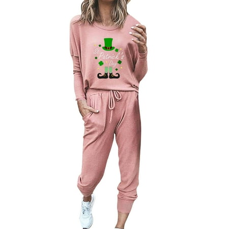 

ketyyh-chn99 St. Patrick s Day Women Trousers Suits St. Patricks Printed For Womens Soft Pajama Sets Long Sleeve Pajama Tops Pants With Pockets Two