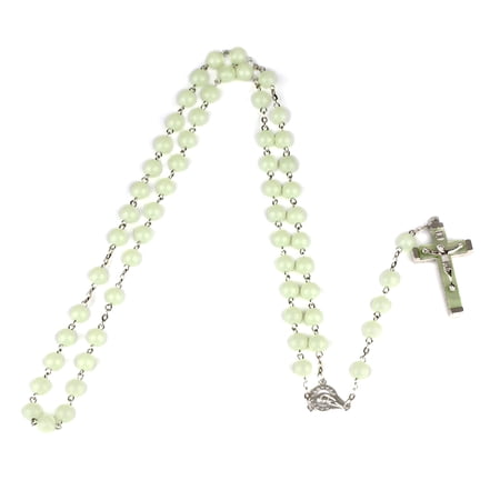 8mm Glow in the Dark Rosary Necklace Jesus Christ for Cross Pendant Noctilucent Long Chain Catholicism Religious Fashion Jewelry