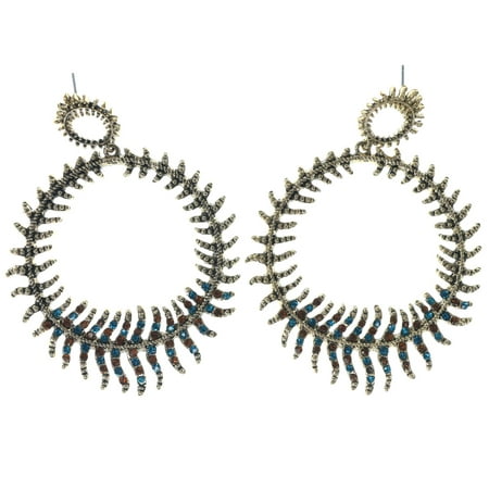 Tear Hoop - Antique Gold-Tone Dangle Hoop Earrings Teal & Brown Crystal Accents