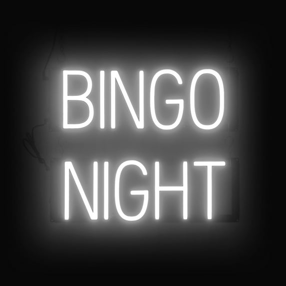 SpellBrite BINGO NIGHT LED Sign for Business. 18.3" x 15" White BINGO NIGHT Sign Has Neon Sign Look With Energy Efficient LED Light Source. Visible from 500+ Feet, 8 Animation Settings.
