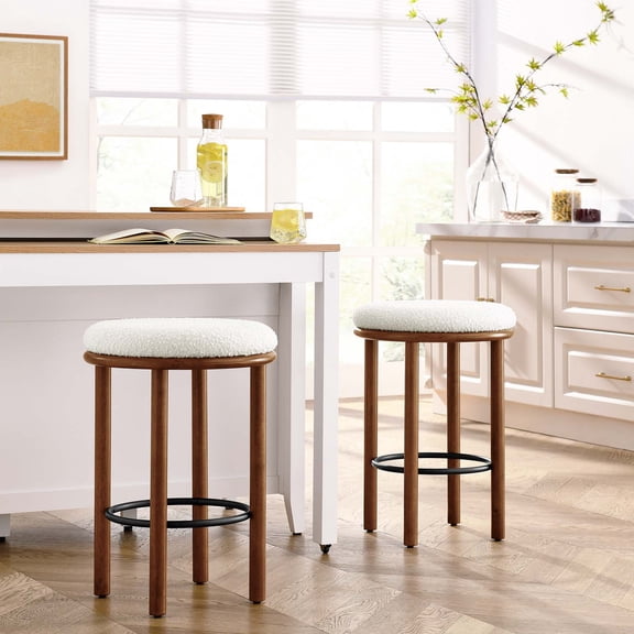 Fable Boucle Fabric Counter Stools - Set of 2 in Walnut Ivory