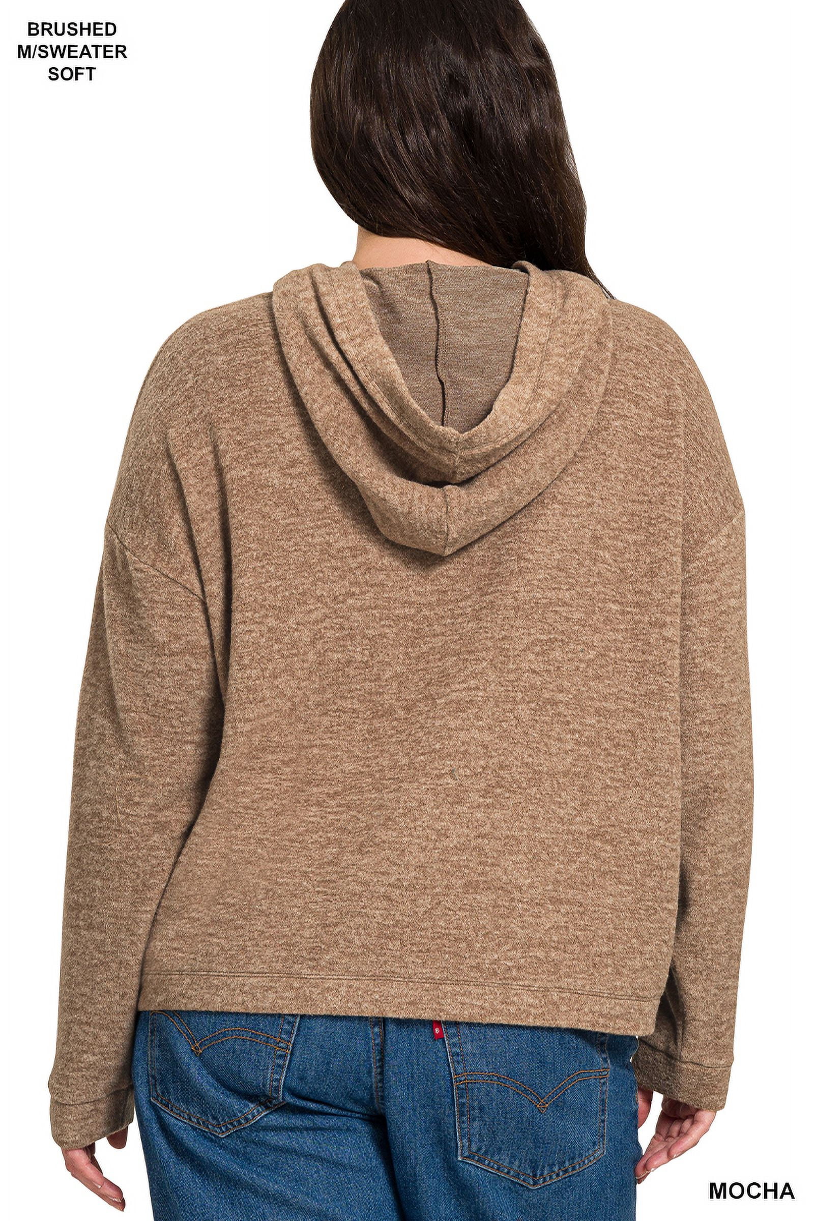 Zenana Women's Plus Size Casual Hooded Brushed Melange Hacci Relaxed Fit Light Sweater