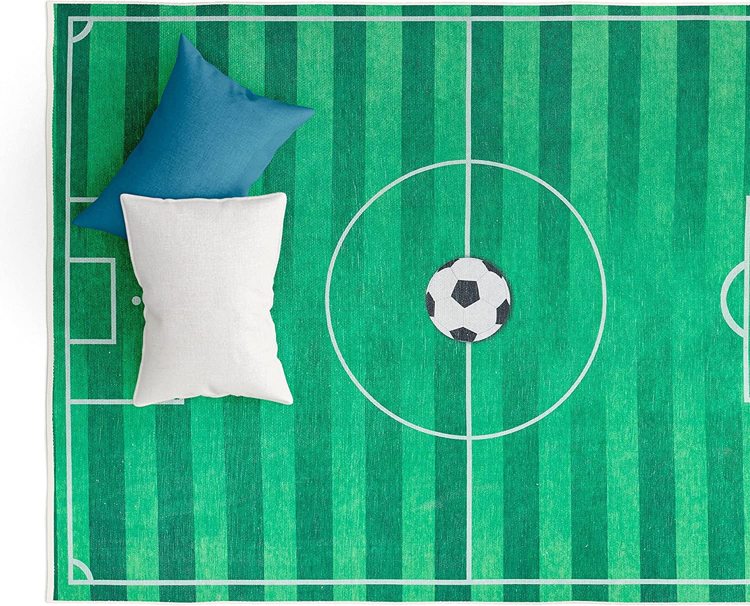 Well Woven Kids Rugs Soccer Field Modern Green Printed Distressed Machine Washable 5' x 7' Area Rug