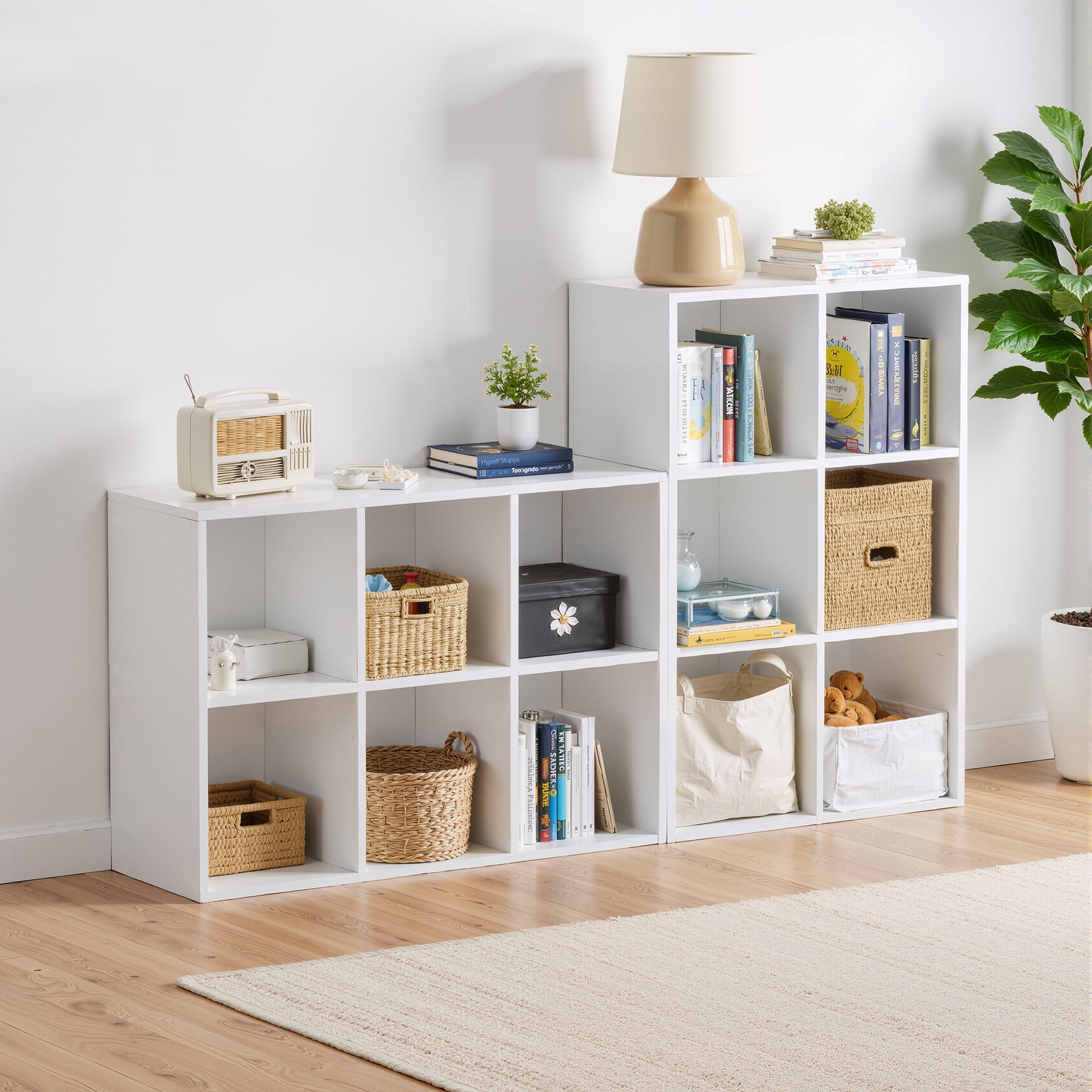 Cube Bookshelf White, 6 Cube Storage Organizer Bookcase, Display Bookcase, TV Stand, for Living Room, Home Office, Bedroom