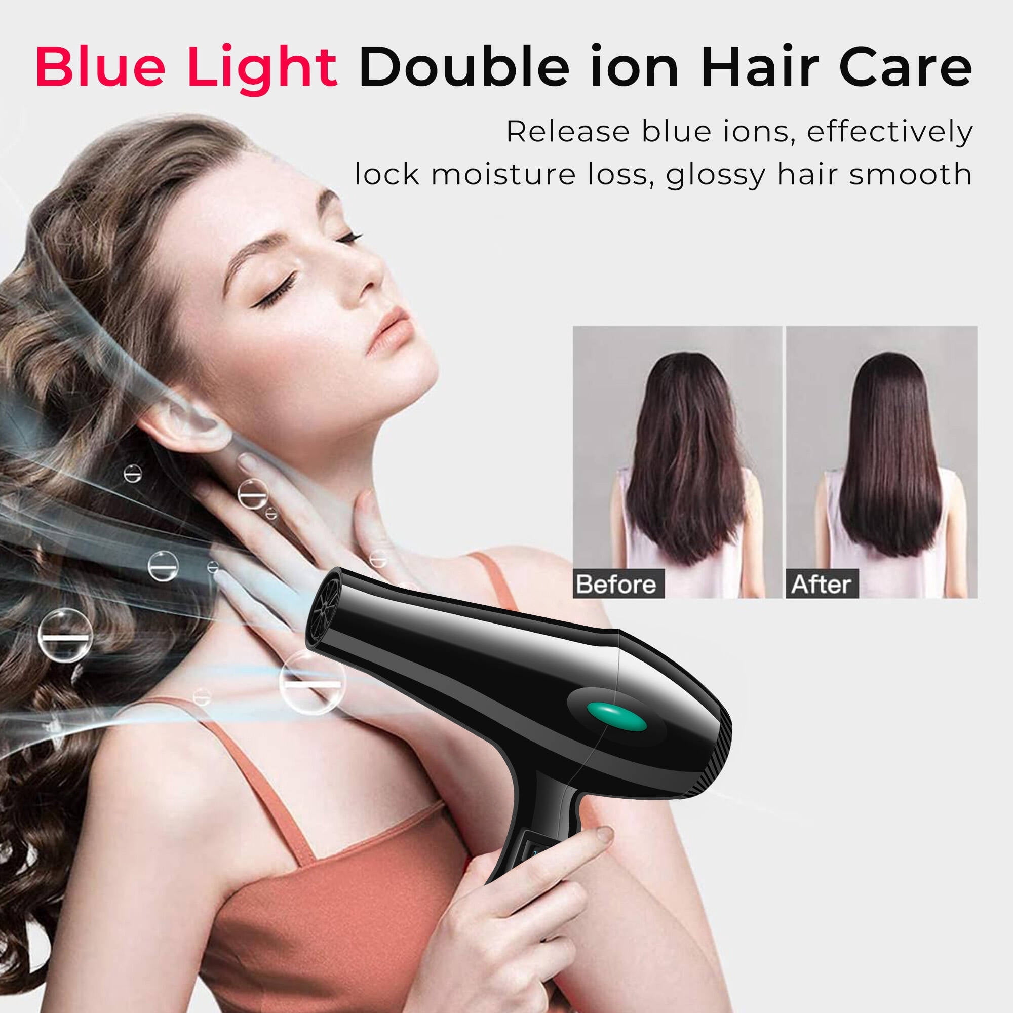 Morfone Hair Dryer, High-Speed Professional Ionic Blow Dryer with Hair Diffuser & Nozzle for Women & Men