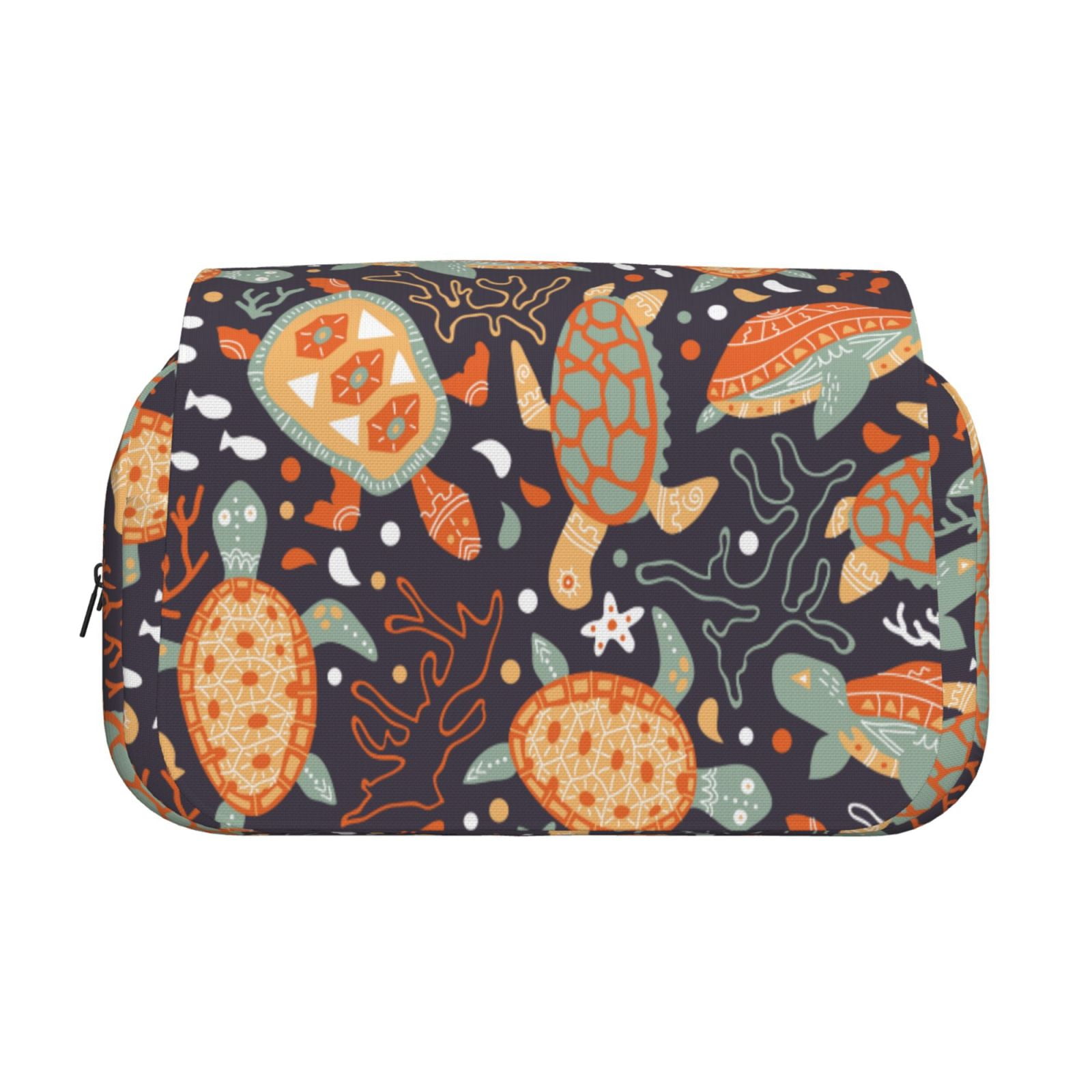 Rateoe Turtles and Sea Plants Pattern Double Clamshell Pen Case, Storage Organizer with Two Zipper Compartments– Holds Up to 50 Pencils & Pens