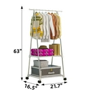 Triangle Garment Rack, Rolling Garment Rack, 2-Tier Clothes Rack, Portable Clothing Rack for Hanging Clothes on Wheels, White