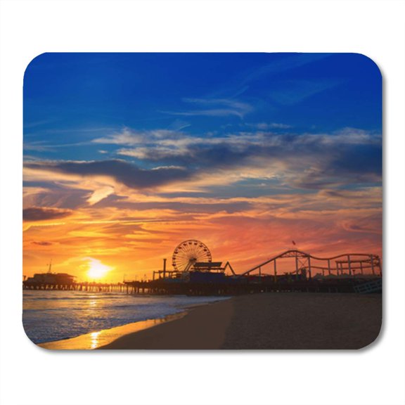 SIDONKU Santa Monica California Sunset on Pier Ferris Wheel Mousepad Mouse Pad Mouse Mat 9x10 inch