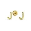Abc Minimalist Real Yellow 14K Gold Capital Block Alphabet Letter Initial Stud Earrings Safety Ball Screw Back For Teen For Women