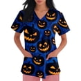 thumbnail image 3 of Junboys Halloween Women's Scrub Top - Short Sleeve V-Neck with Side Slits and Pockets, Professional Scrubs for Women, Funny Halloween Shirt, Cozy Fit Scrub Tops,Dark Blue M, 3 of 4