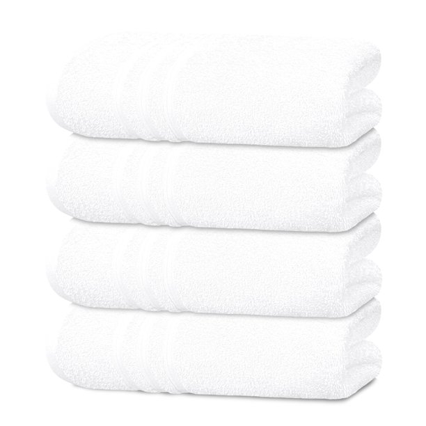 Juego de 4 toallas de baño, 100% algodón, 70 x 140 cm, color blanco