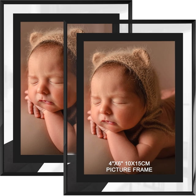 Set de 2 marcos de fotos IZIDDO de cristal negro de 4 x 6 para mesa