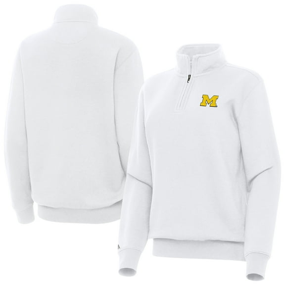 Women's Antigua White Michigan Wolverines Victory Quarter-Zip Top