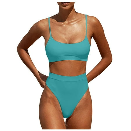 WERYOUNG Womens High Waisted Swimsuits Bottom Padded Bathing Suits Bikini Sets Tops 2PCS Swimwear Summer Tropical Brazilian Vacation Beachwear Stylish Mint Green M