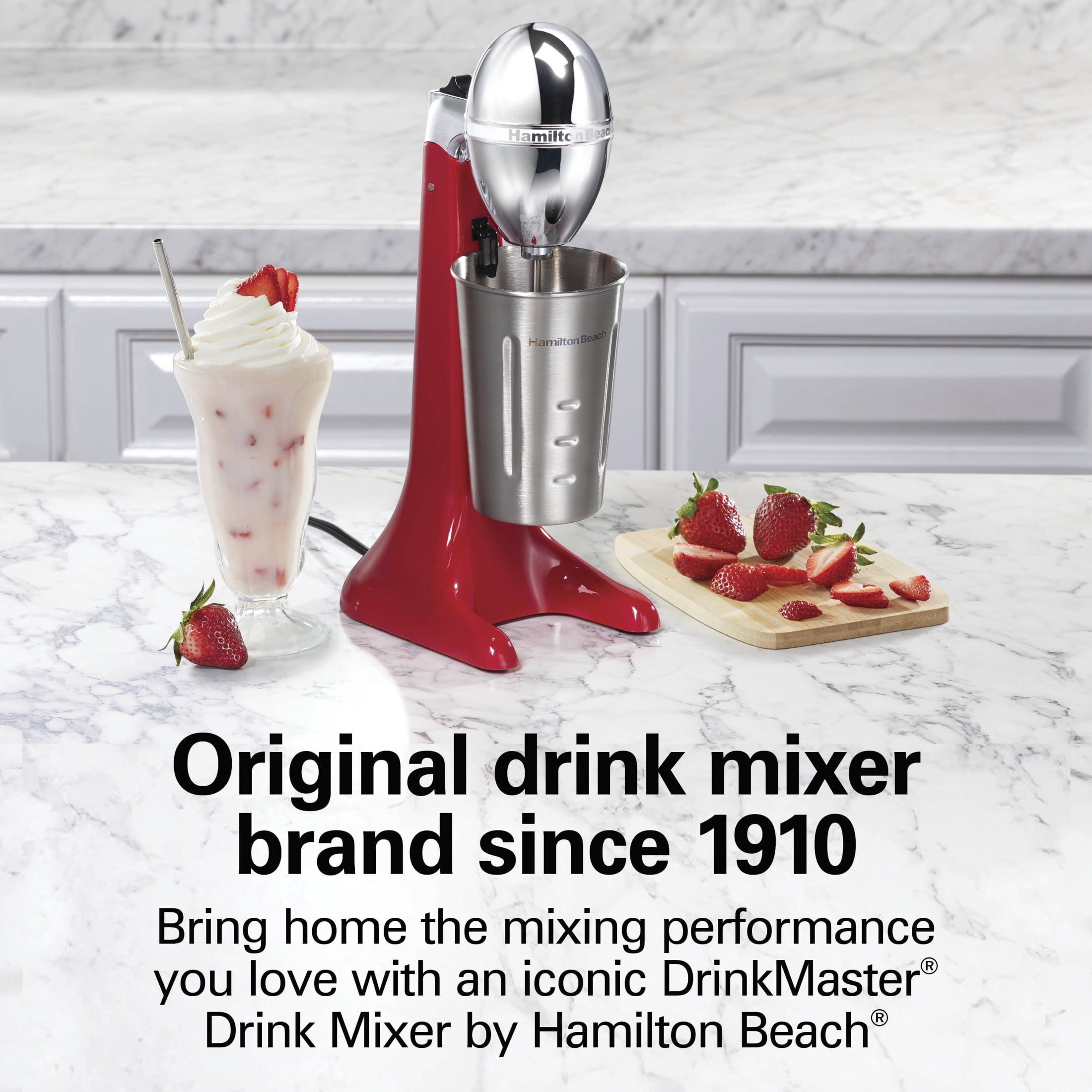 Hamilton Beach DrinkMaster Drink Mixer, Milkshake Maker & Milk Frother with Steel Cup, 28 oz, Red