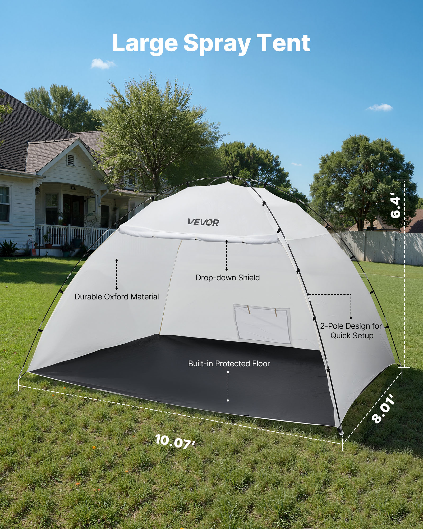 VEVOR Portable Paint Booth Tent, 115.35 x 90.55 x 74 inch Painting Tent Station, Spray Shelter with Built-in Floor & Mesh Screen, Large Space, Oxford Spray Painting Tents for Cupboard, Chairs, Tables