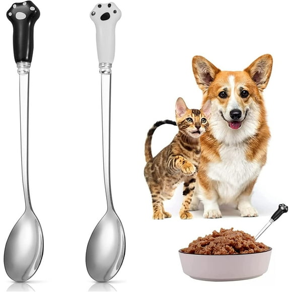 Pet Food Spoon, Cat Paw Can Stainless Steel Dog Spoon for Feeding Wet Pet Food 2 Pieces