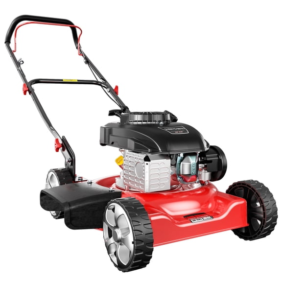 20'' 4-Cycle Engine 3-Position Cutting Height Adjustment 2-in-1 Gas Walk Behind Lawn Mower, Black, Hand Push RED 162cc