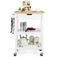 thumbnail image 1 of Giantex 3-tier Rolling Kitchen Cart, Service Trolley w/Natural Bamboo Countertop, White, 1 of 6