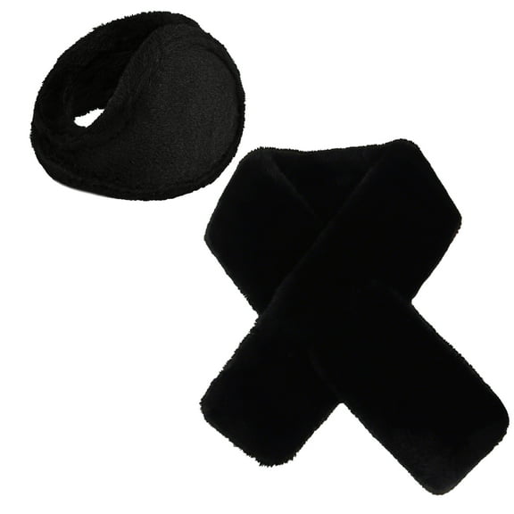Winter Ear Muffs and Scarf Set for Men Women Fluffy Windproof Cover Black