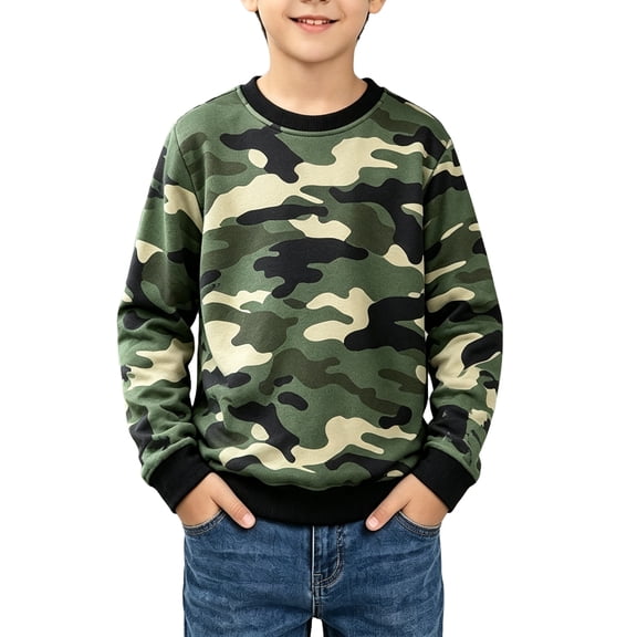 Abcomgle Long Sleeve Shirts for Boys 10-12 Casual Camo Crewneck T-Shirts for Boys Winter Basic Boys Tops Athletic Layering for Boys