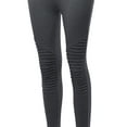 thumbnail image 4 of A2Y Women's Solid Basic Cotton Fitted Full Length Moto Leggings Charcoal S, 4 of 5