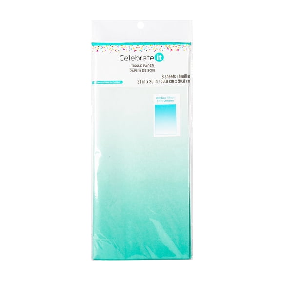 24 Packs: 8 ct. (192 total) Turquoise Ombre Tissue Paper by Celebrate It