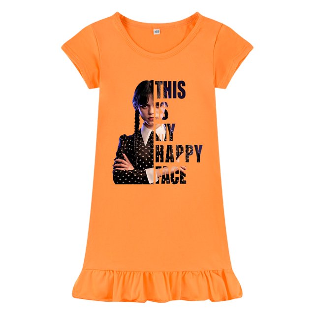 Wednesday Addams Robe Fille Wednesday Addams Pyjama Manches Courtes en Soie Glacée Chemise de Nuit-fanceye