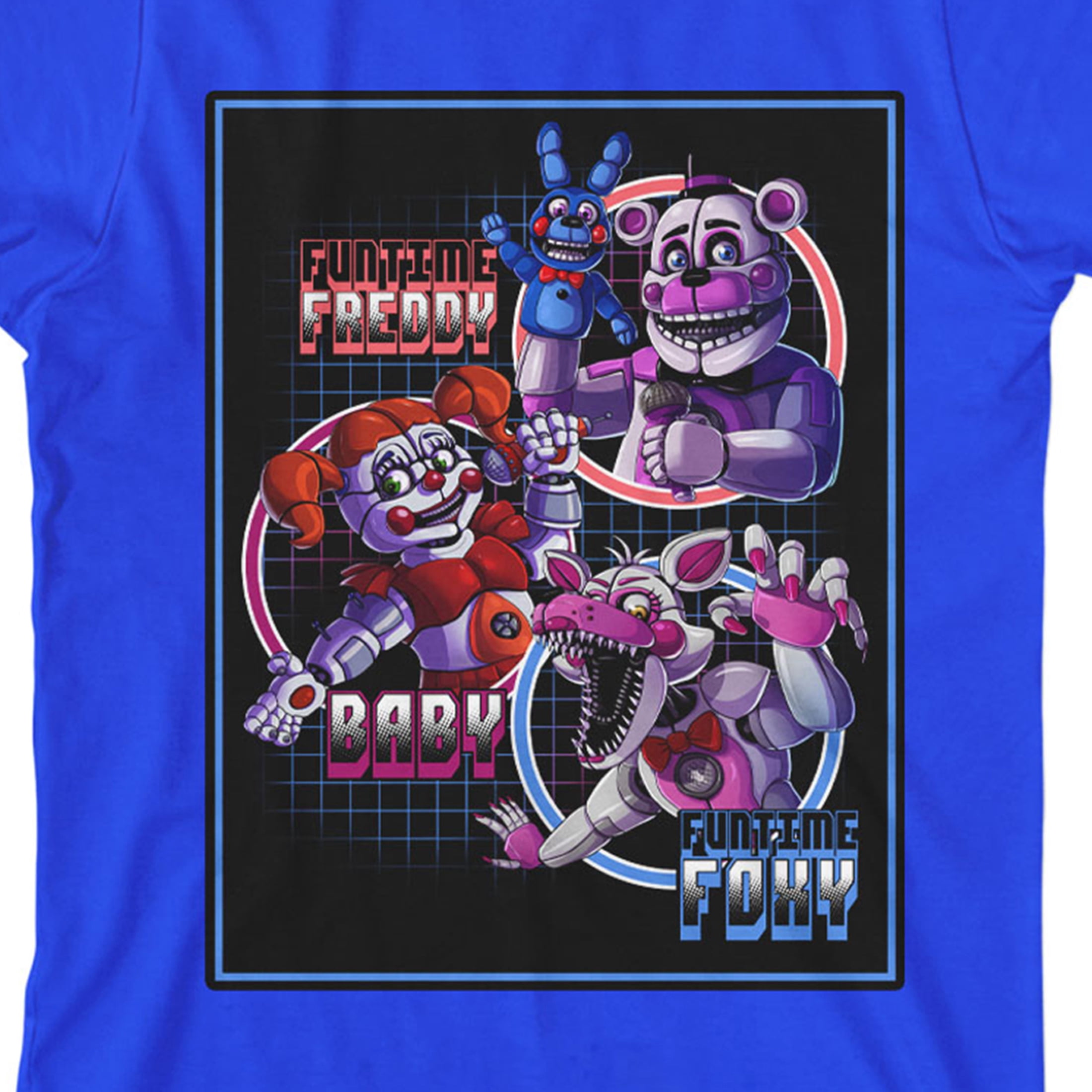 Bioworld Five Nights at Freddy's Fun Time Characters Youth Royal Blue Short Sleeve Tee-M