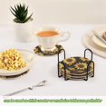 thumbnail image 5 of Yayeee 6 PCS Drink Coasters with Holder Set Woven Absorbent Round Tabletop Hot Pad, Black Sunflower Pattern, 5 of 7