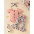 thumbnail image 2 of Suealasg 3Pcs Baby Girls Clothes 6 to 9 Month Newborn Girl Summer Casual Outfits Cold Shoulder Short Sleeves Romper and Elastic Floral Flare Pants Headband, 2 of 7