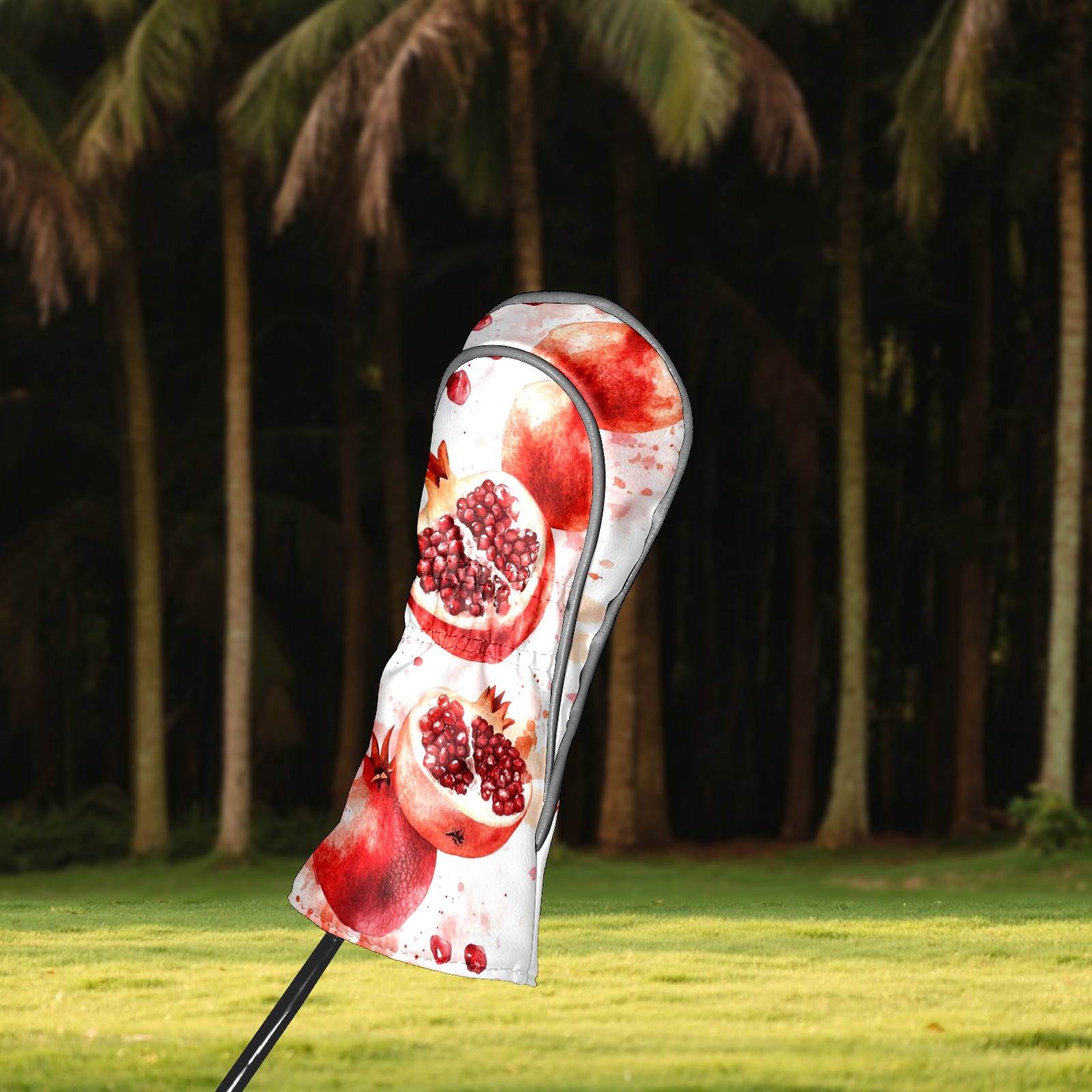 Golf Head Covers Pomegranate Pattern for Driver, Wood & Hybrid, Premium Waterproof PU Leather with Plush Lining, Fruit Themed Golf Gifts