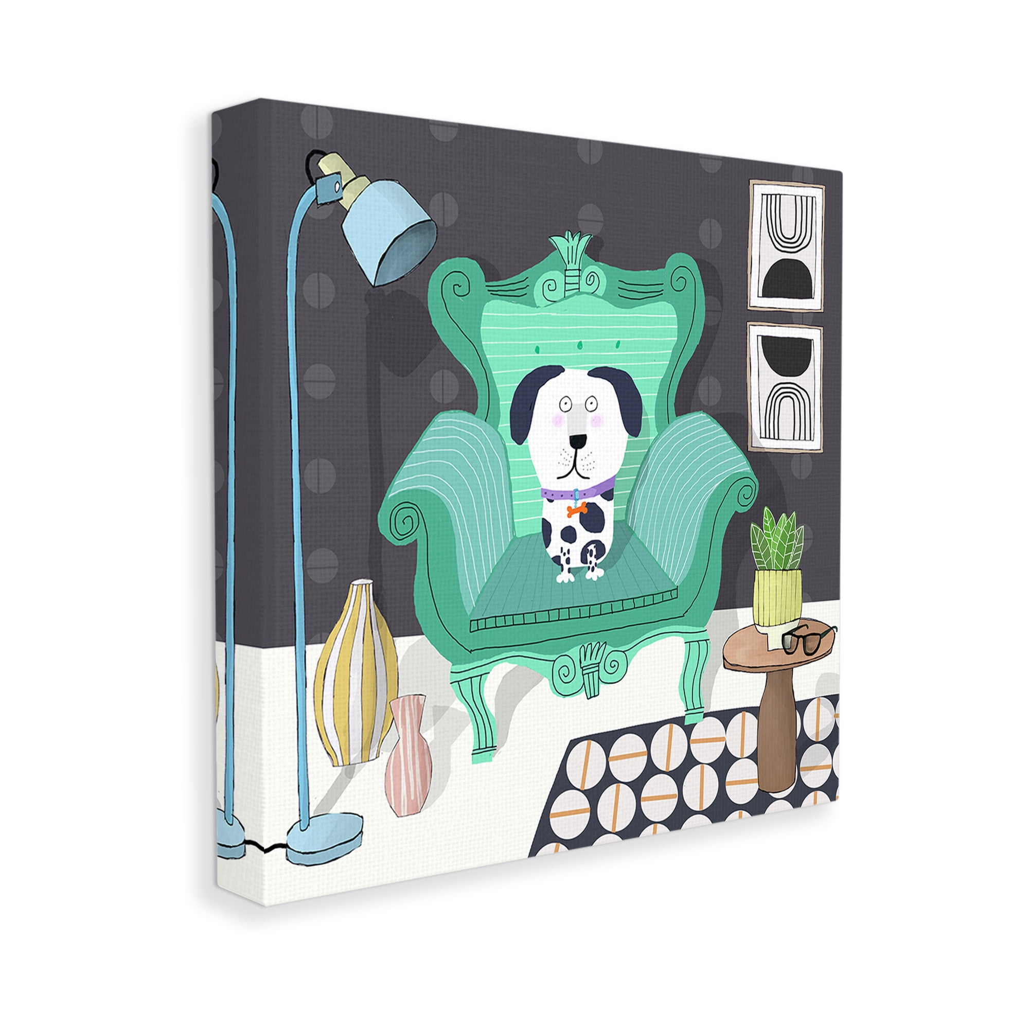 Stupell Industries Dog in Modern Room Animals & Insects Painting Gallery Wrapped Canvas Art Print Wall Art, 36 x 36