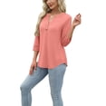 thumbnail image 4 of Ronuti Womens T-shirts 3/4 Sleeve Henley Tops for Women Ladies Premium Printed T-shirt Solid color Tops Watermelon Pink T-shirts, 4 of 8