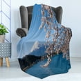 thumbnail image 4 of Mountain Soft Flannel Fleece Throw Blanket, Japan Heritage Mountain with Lake and Cherry Blossoms Scenery Photo, Cozy Plush for Indoor and Outdoor Use, 50" x 60", Multicolor, by Ambesonne, 4 of 5