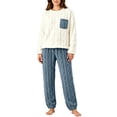 thumbnail image 2 of Miqool Womens Fuzzy Fleece Pajama Sets 2 Piece Long Sleeve Winter Warm Loungewear Sleepwear with Pocket, 2 of 9